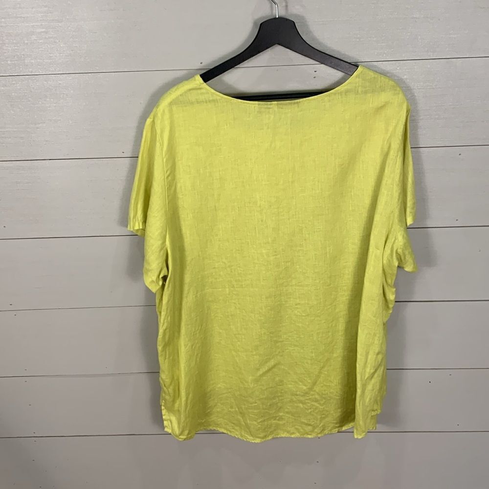 Tahari neon yellow linen tunic hi/low short sleeve tunic blouse size 2X - Picture 6 of 7
